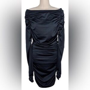 Fredericks of Hollywood Black On Off Shoulder Bodycon Dress M Witchy Goth Dark